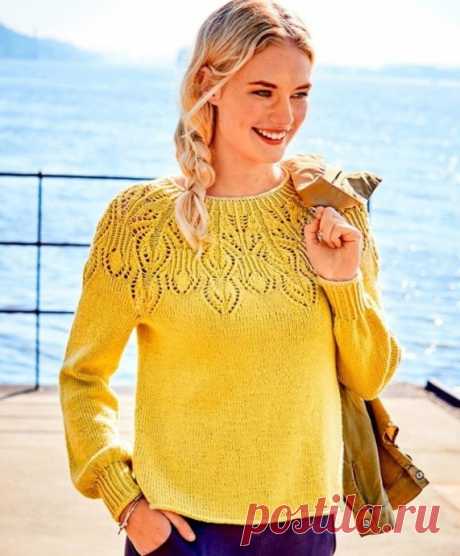 Джемпер с ажурной кокеткой с &amp;laquo;листьями&amp;raquo;