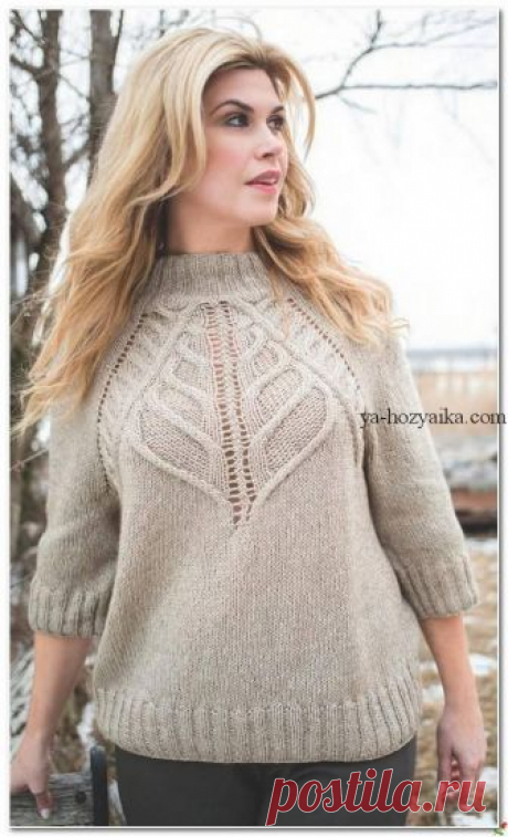 Красивый узор для пуловера спицами. Модный свитер спицами 2019 Красивый узор для пуловера спицами. Модный свитерок с узором по центру спицами