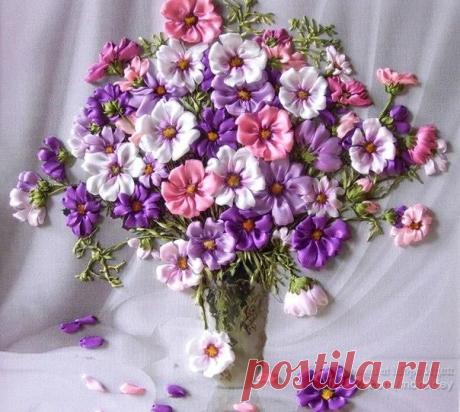 Великолепные цветы в технике вышивка л / Рукоделие