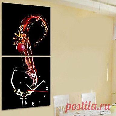 Часы настенные в современном стиле из 2 полотен, мотив Бокал вина с вишней - EUR € 37.12