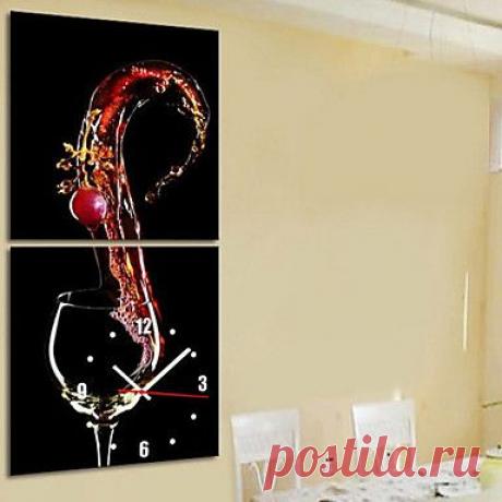Часы настенные в современном стиле из 2 полотен, мотив Бокал вина с вишней - EUR € 37.12