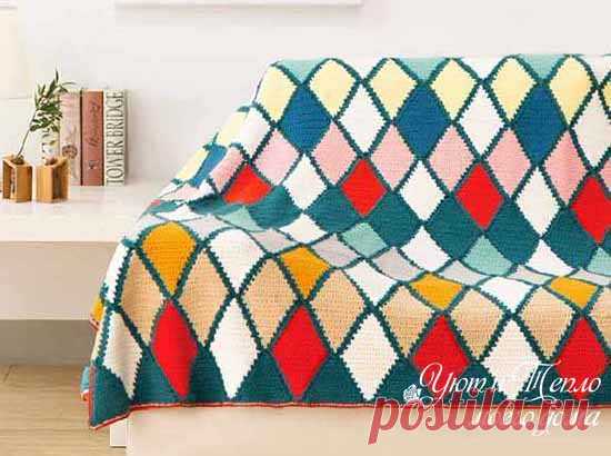 Ромбы крючком для вязаных пледов и подушек | Вязание крючком для начинающих