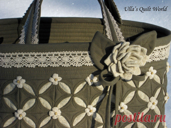 Ulla's Quilt World: Cathedral window quilt bag, flower pattern
