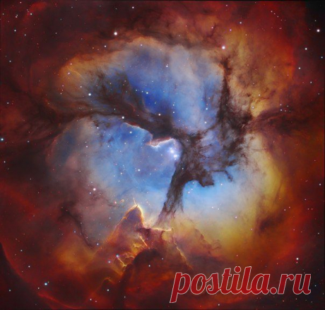 Центр диффузной туманности М20 Тройной или Трехраздельной из созвездия Стрельца / Интересный космос