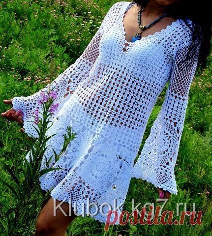 Чудесная белая туника крючком. Работа Оксаны Машковой - (Чёрной) | Клубок