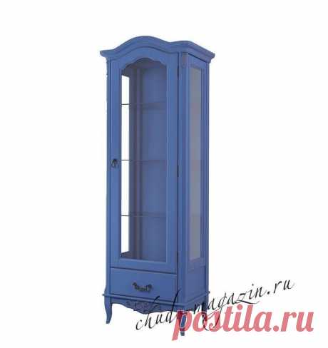 Синий шкаф-витрина из массива дерева со стеклянной дверцей купить по цене 57 000 руб. в Москве — интернет магазин chudo-magazin.ru