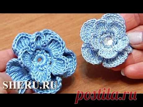 How to Crochet Layered Flower Урок 6 Вязать крючком Цветок украшенный камнем в серединке