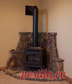 Wood stove flagstone corner hearth
