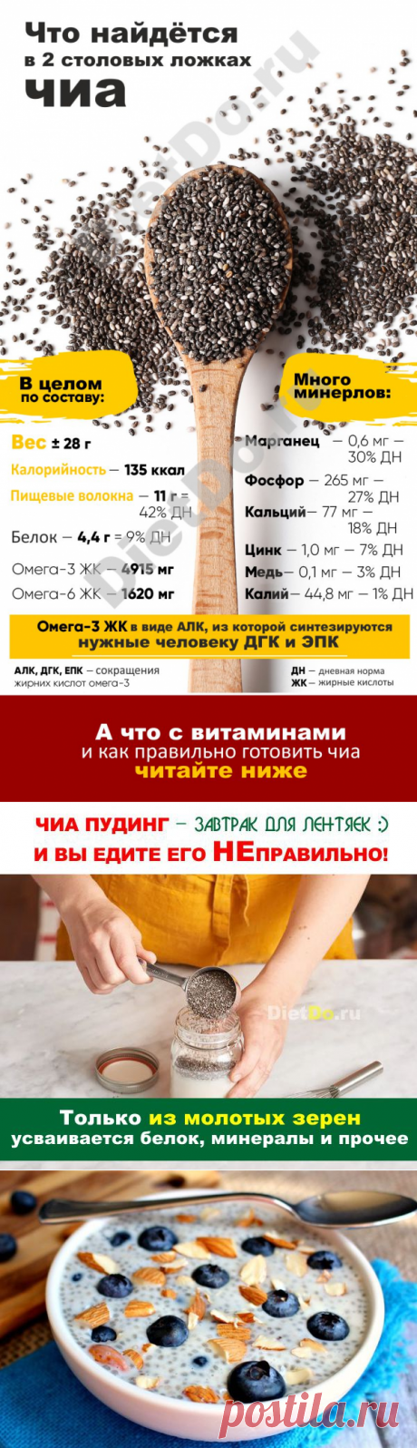 Как правильно употреблять семена чиа в пищу + 12 рецептов приготовления. Грамотные обзоры пользы и вреда продуктов от DietDo.ru!