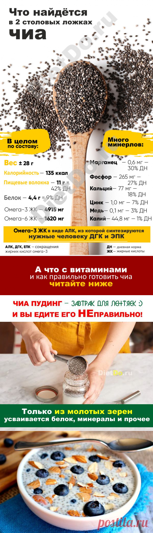 Как правильно употреблять семена чиа в пищу + 12 рецептов приготовления. Грамотные обзоры пользы и вреда продуктов от DietDo.ru!
