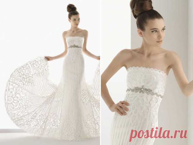 Stunning Macramé wedding dress with jeweled sash under bust | OneWed.com