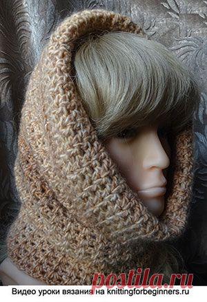 Начинаем вязать – Видео уроки вязания » “Снуд- труба из косой сетки” – Вязание крючком – Узор №48