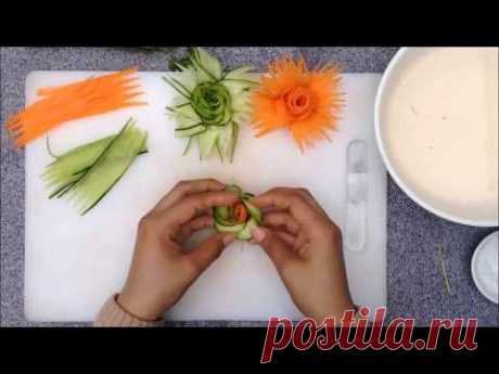 Amazing Design of Cucumber & Carrot Flower Garnish | Vegetable Rose Decoration DIY