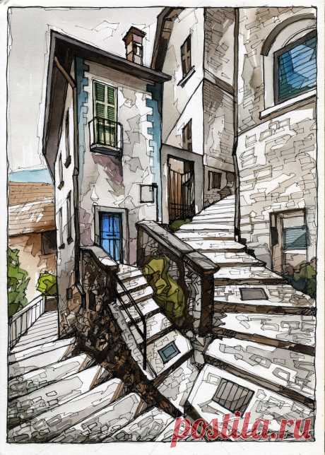 Лестница в небо 2017 30х20 см. бум.акв.линер