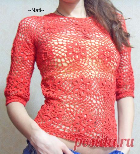 Ярко-красная ажурная кофточка.
Очень летняя! Подходит и к юбкам, и к шортам, и к джинсам.
Состав: 100% хлопок.
Пряжа: Лилия.
Познакомится подробнее с моим творчеством можно в моей группе: https://vk.com/vazanie_ot_nati Другие фото этого топа по ссылке