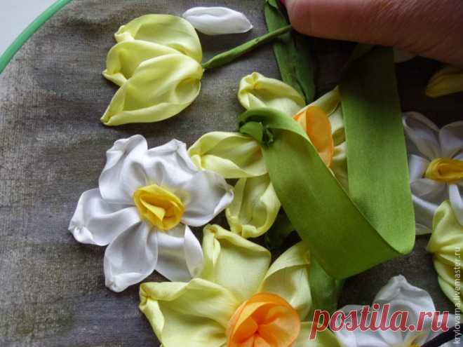 Вышить нарциссы лентами? Легко! - Ярмарка Мастеров - ручная работа, handmade