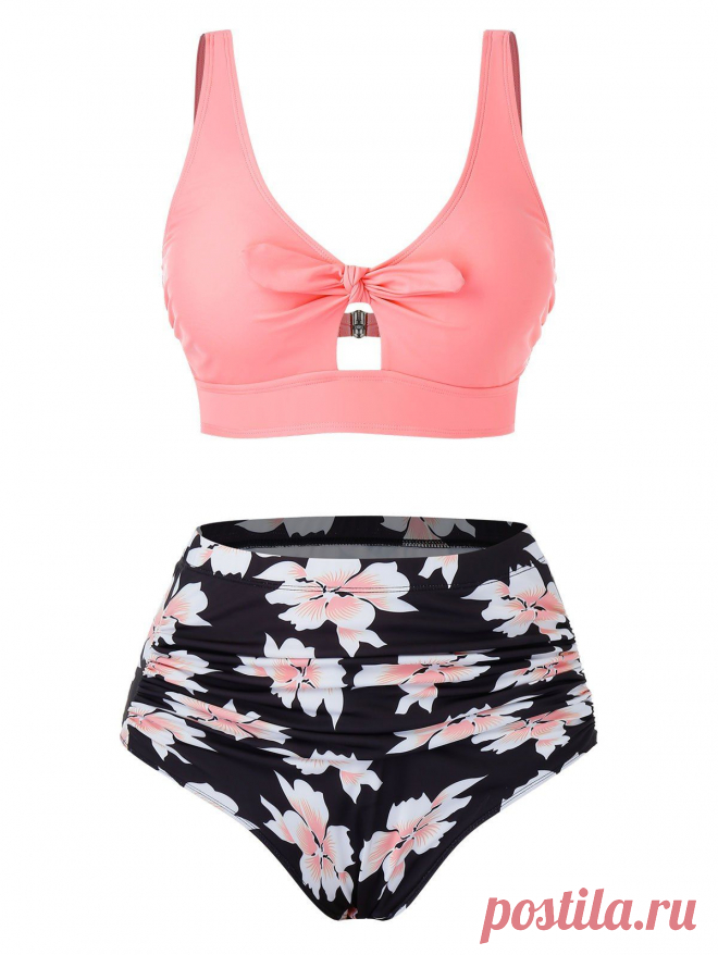 [34% OFF] 2020 Plus Size Bowknot Floral Printed Tankini Swimsuit In PINK | DressLily
