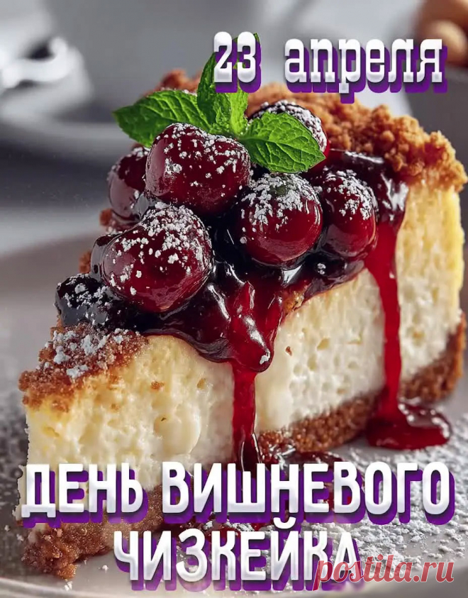 Открытка 23 апреля День вишневого чизкейка