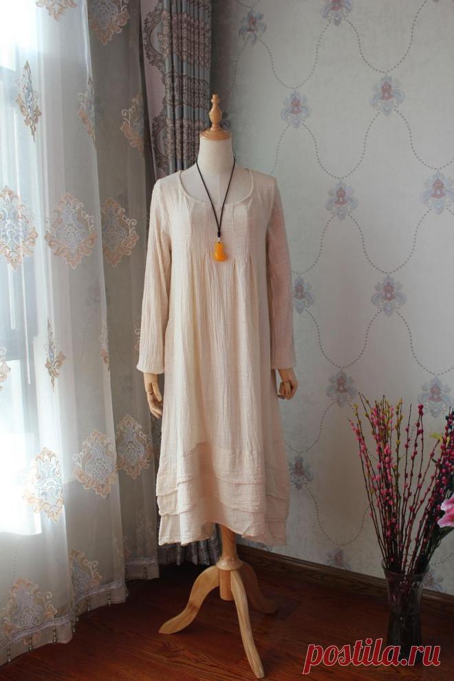 Women cotton long dress longsleeved dress Pockets dress | Etsy