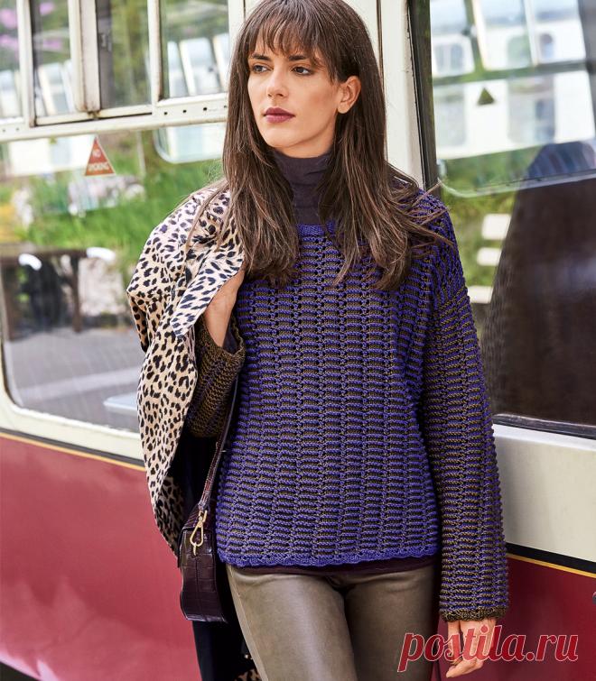 Двухцветный джемпер с рельефным узором - схема вязания спицами. Вяжем Джемперы на Verena.ru