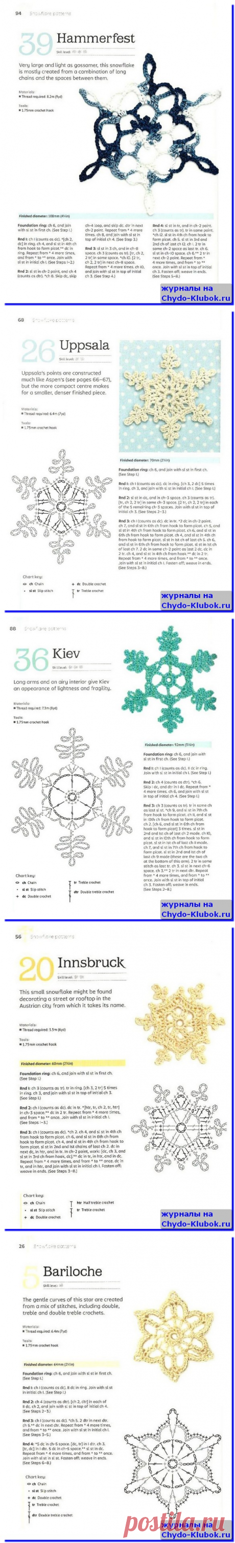 Снежинки вязаные крючком Crochet snowflakes step by step |➲ журналы на ЧУДО-КЛУБОК ✶