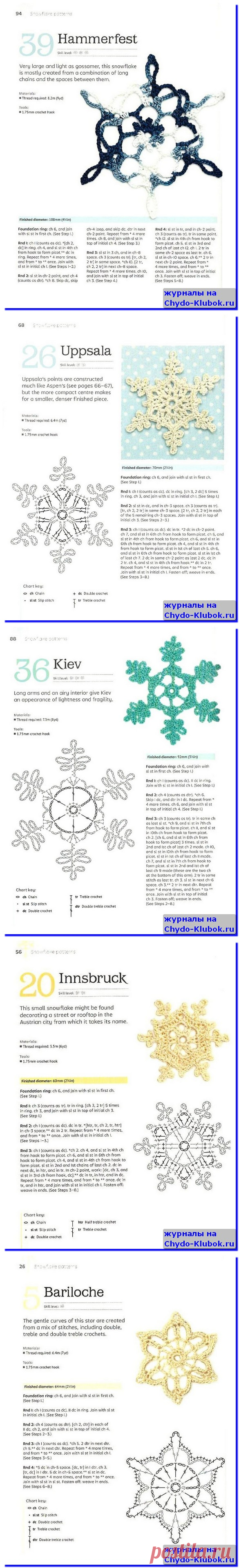 Снежинки вязаные крючком Crochet snowflakes step by step |➲ журналы на ЧУДО-КЛУБОК ✶