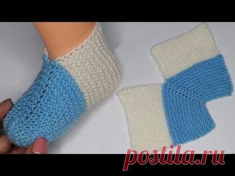Пинетки спицами. Проще не бывает!!! Очень простые пинетки на двух спицах.