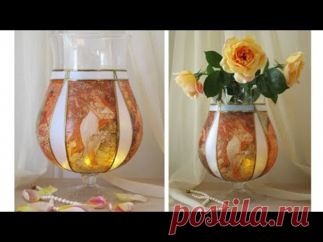 (20) DIY Flower Glass Vase Decoupage Tutorial - YouTube
