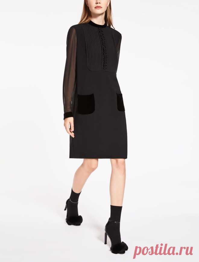 Abito in cady e georgette, nero - 