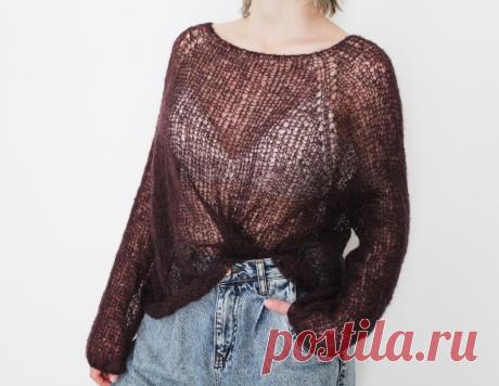 Knitted sweater sweater purple mohair sweater handknit | Etsy