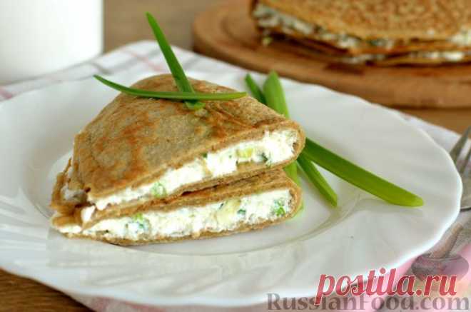 Рецепт: Овсяные блинчики с начинкой из творога и зелени на RussianFood.com