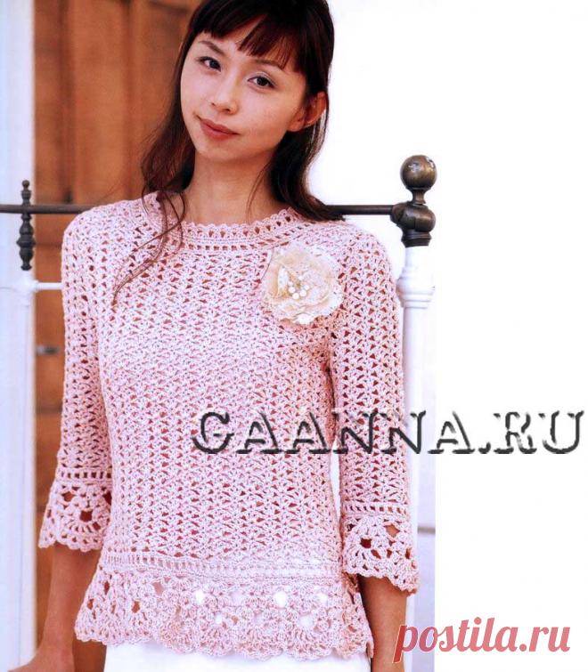 Розовая ажурная кофточка