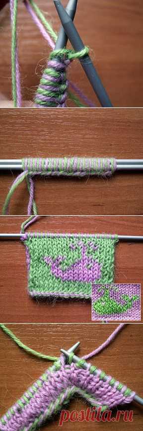 Двухстороннее вязание жаккардовых узоров.