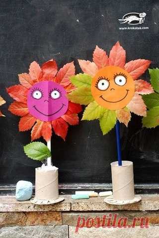 Делаем веселые подсолнухи из листиков
