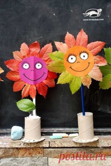 Делаем веселые подсолнухи из листиков