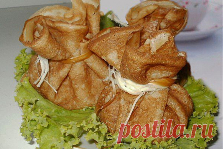 Блинные мешочки с начинкой.