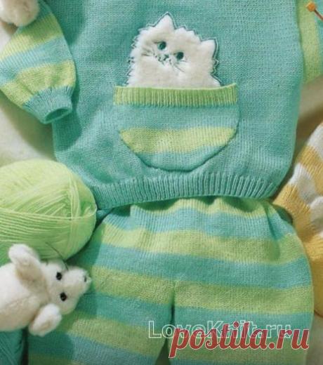 Полосатый костюм из кофты с карманом и штанишек схема