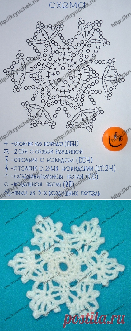 Ажурная снежинка крючком » Клубка.Нет - Все о вязании крючком