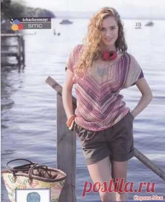 Топ спицами из пряжи секционного крашения. начинаем совместник Ну что потихоньку начинаем наш совместник. Вяжем вот такой топик.  Размер: 36-38/ 40-42/ 44-46. Девочки как я понимаю здесь указаны европейские размеры.