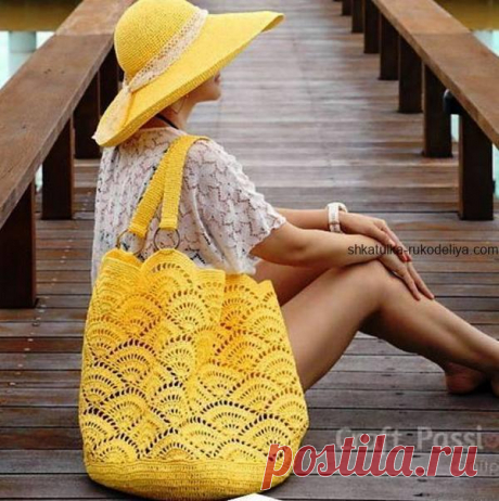 Сумочка для пляжа Сумочка для пляжа крючком. Летняя желтая сумочка крючком