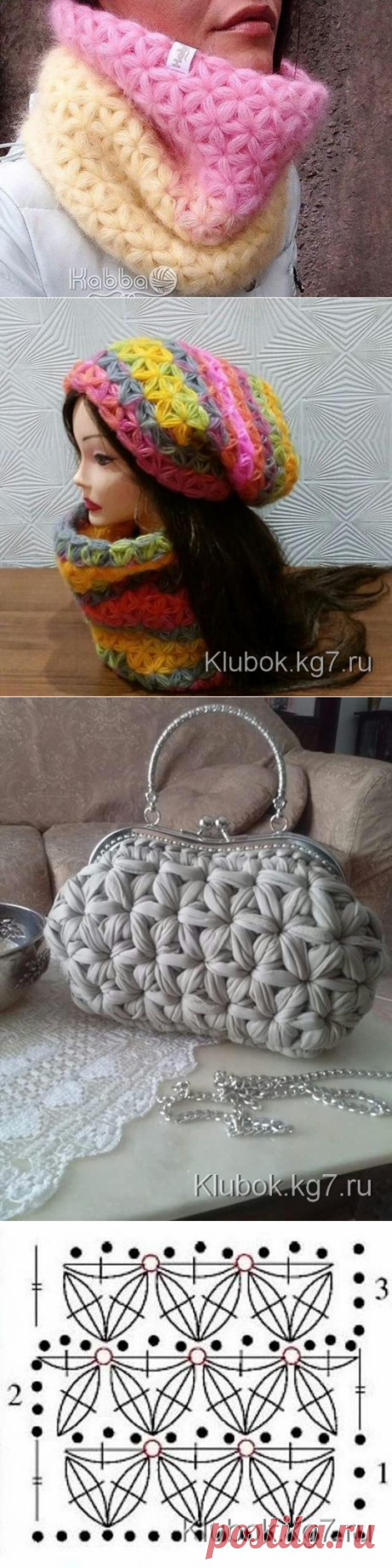 Удивительные вещи,связанные узором Звёздочки. Вяжется легко и быстро! есть видео узора | Клубок