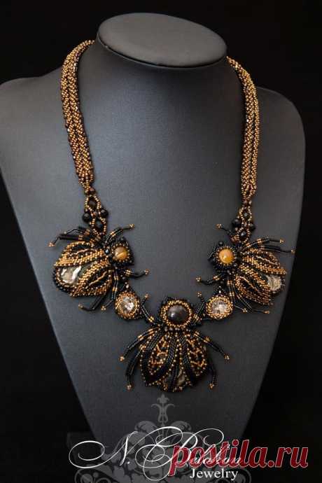 (10) Колье с жуками из симбирцита и риволи Patina Swarovski - Ярмарка Мастеров - ручная работа, handmade | ideas: jewelry