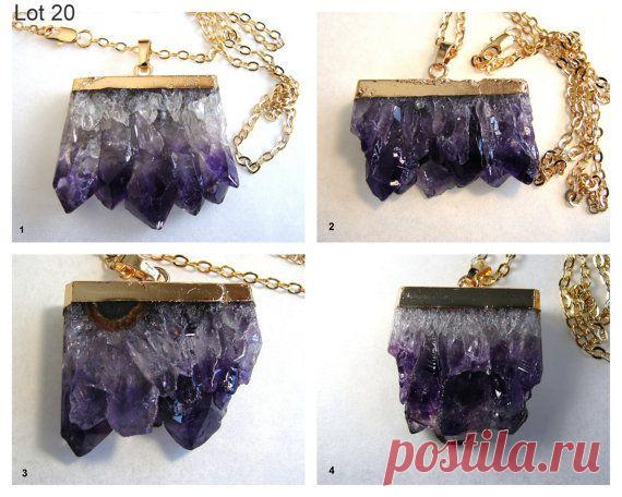 Necklace with Raw Amethyst  pendant ANJewelryAndSupplies