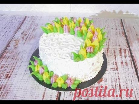 Кремовый торт с цветами Украшение торта МК /// Olya Tortik Домашний Кондитер