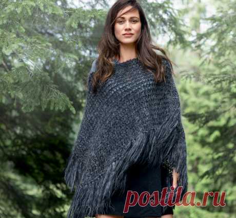 Пончо с бахромой. Спицами. / BurdaStyle.ru