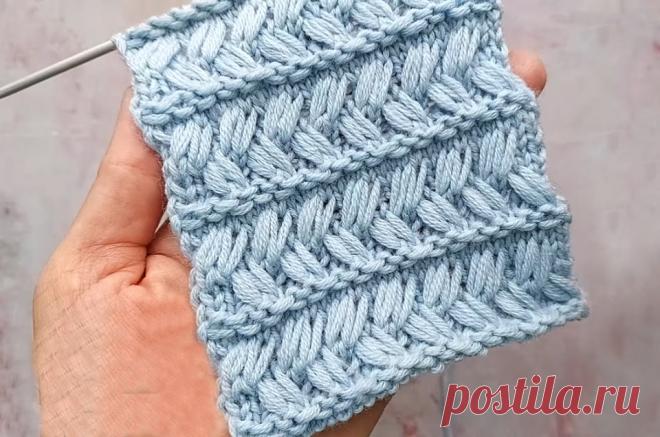 Оригинальные горизонтальные "Косы" спицами. Узор для вязания шапочек, шарфов, варежек, свитеров