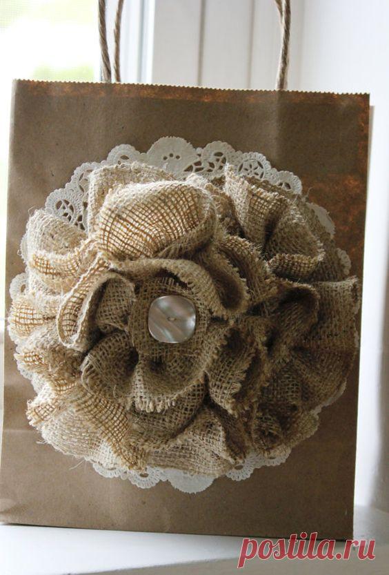 12x16 Upcycled Burlap Flower Sweater Pillow Cover