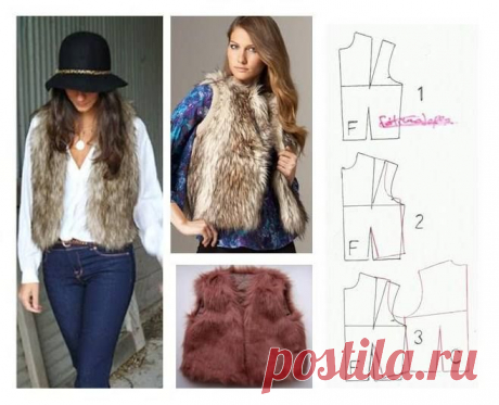 (4579) .Faux fur vest | выкройки | Мех и Меховые Жилеты