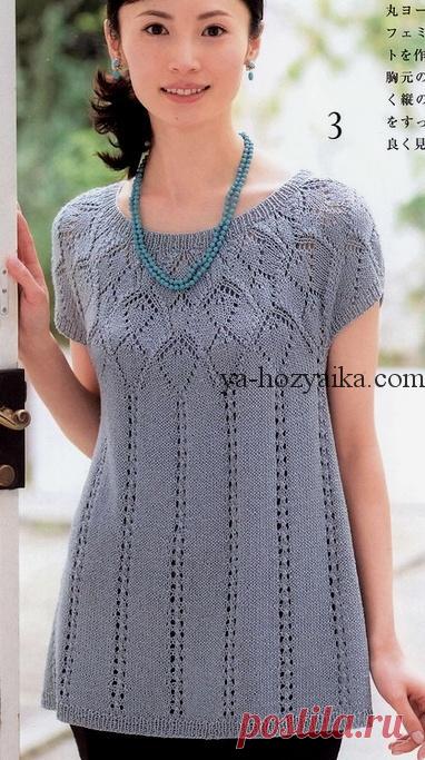 Туника спицами с ажурной кокеткой. Связать женскую тунику спицами с круглой кокеткой