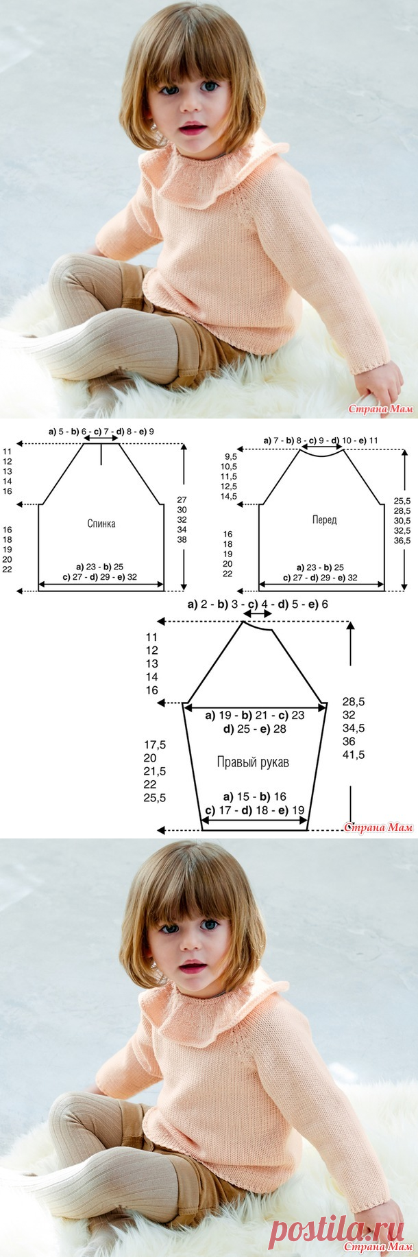 Джемперок спицами с оборочкой у горловины - Вязание для детей - Страна Мам